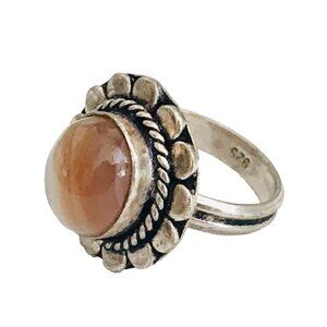 Vintage Banded Agate Sterling Silver Ring Flower Design Size 6